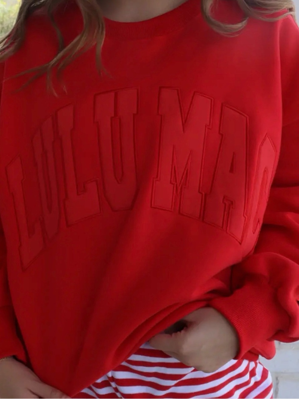 Lulu Mac Red Embossed Crewneck Sweatshirt